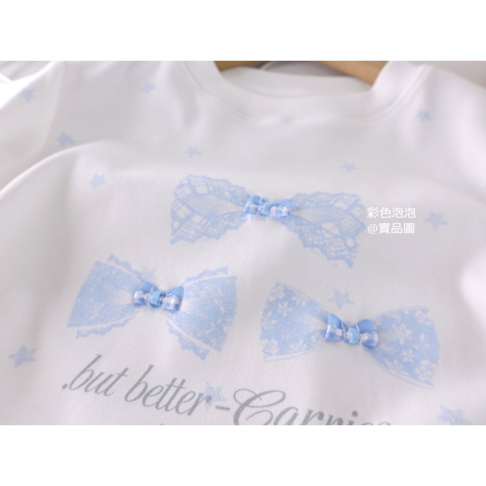 彩色泡泡【貨號F31782】中大童甜美藍色蝴蝶結棉T-細節圖2