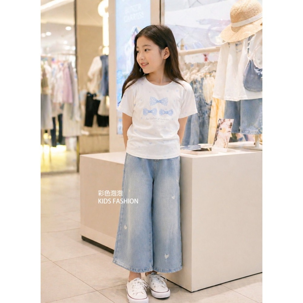 彩色泡泡【貨號F31782】中大童甜美藍色蝴蝶結棉T-細節圖11