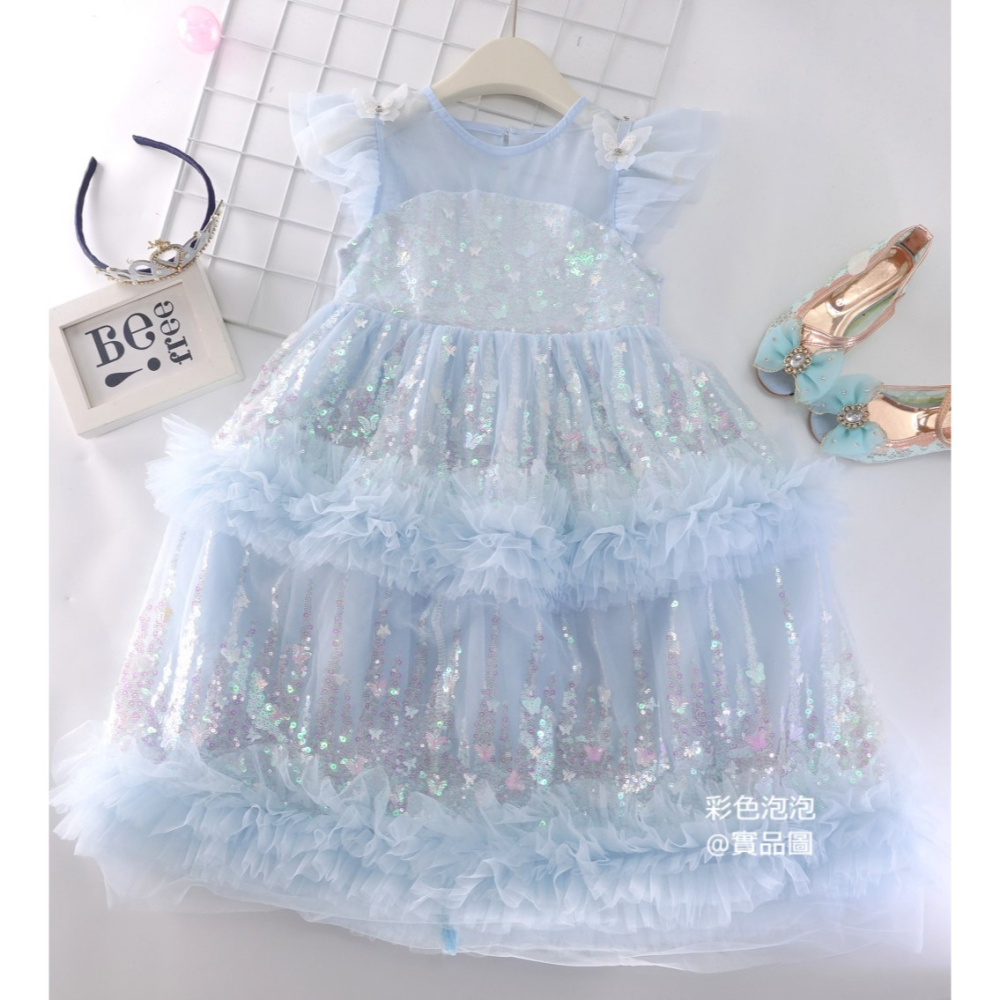 彩色泡泡 童裝【貨號C11097】中大童藍亮片公主洋裝 女童禮服紗裙 生日派對洋裝 表演禮服-細節圖4