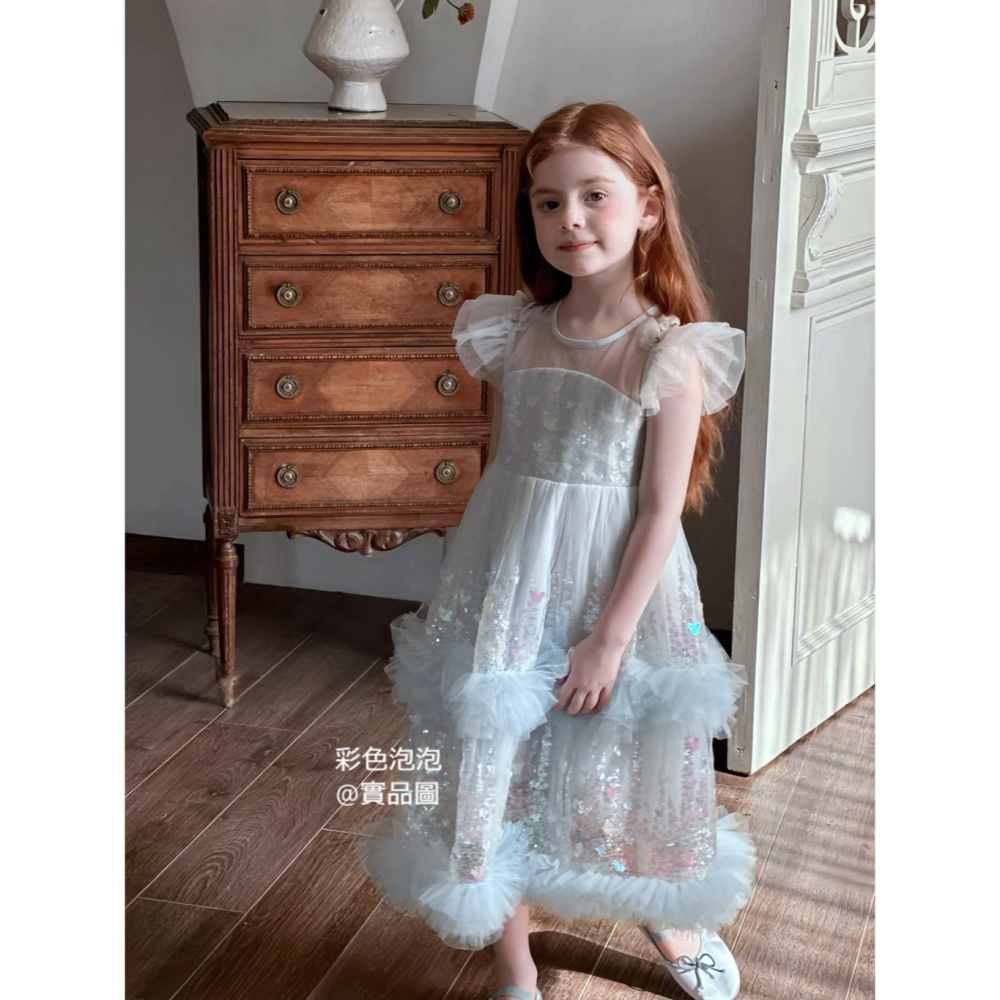彩色泡泡 童裝【貨號C11097】中大童藍亮片公主洋裝 女童禮服紗裙 生日派對洋裝 表演禮服-細節圖5