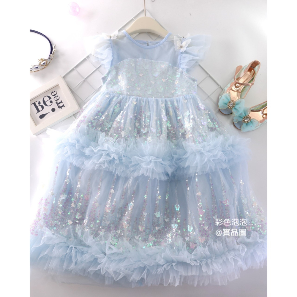 彩色泡泡 童裝【貨號C11097】中大童藍亮片公主洋裝 女童禮服紗裙 生日派對洋裝 表演禮服-細節圖10