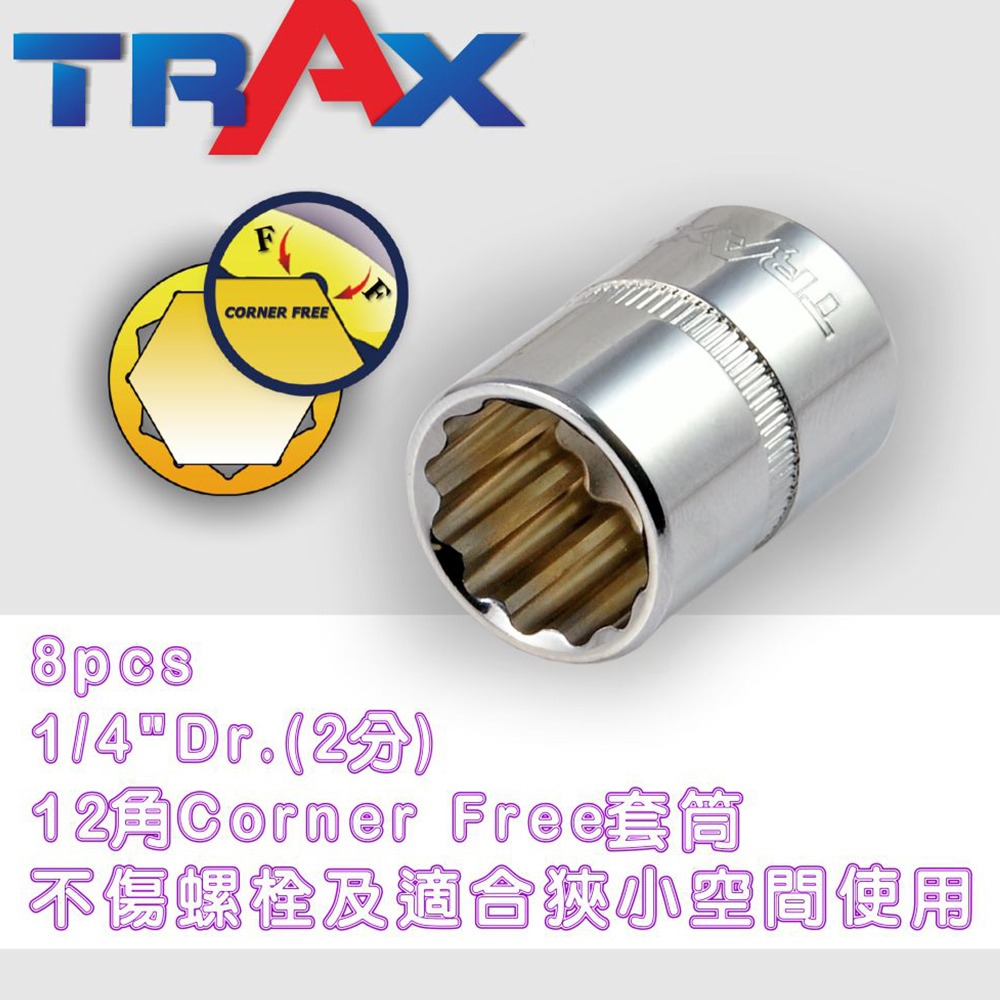 TRAX ARX-91434 鏡面鉻釩鋼44件式1/4”(2分)快脫棘輪扳手12角短套筒及螺絲起子頭狹小空間專用組合-細節圖5