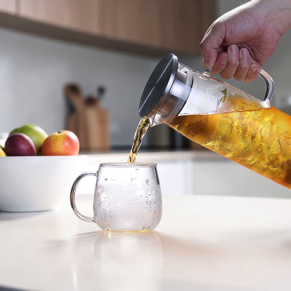 直立式玻璃冷水壺 附柄冷水壺 耐熱大容量 1200ml/1500ml 泡茶冰水壺-細節圖2
