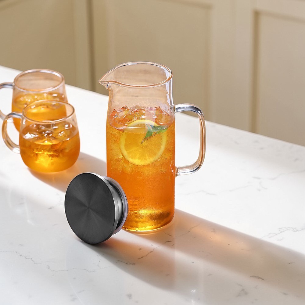 直立式玻璃冷水壺 附柄冷水壺 耐熱大容量 1200ml/1500ml 泡茶冰水壺-細節圖3