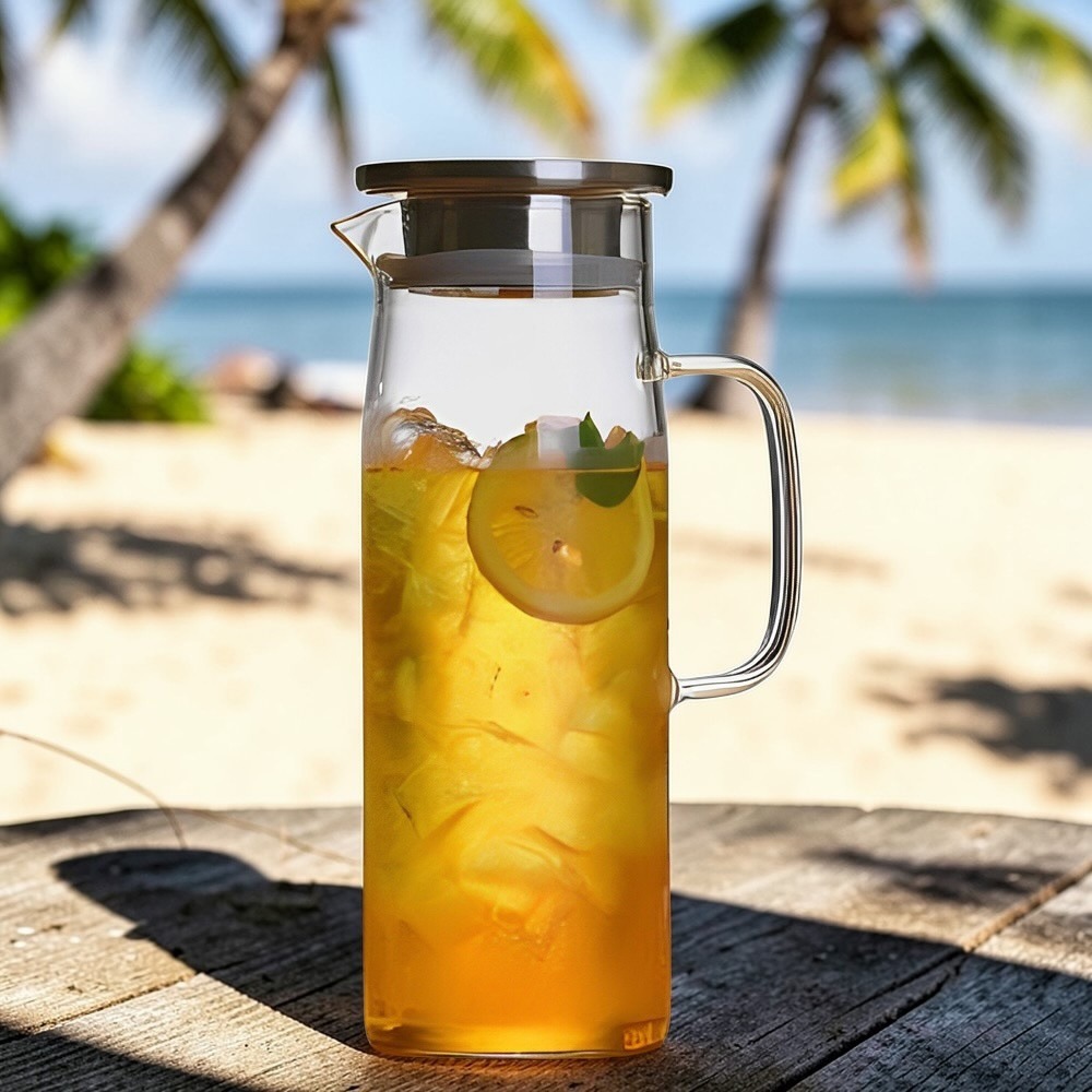 直立式玻璃冷水壺 附柄冷水壺 耐熱大容量 1200ml/1500ml 泡茶冰水壺-規格圖7