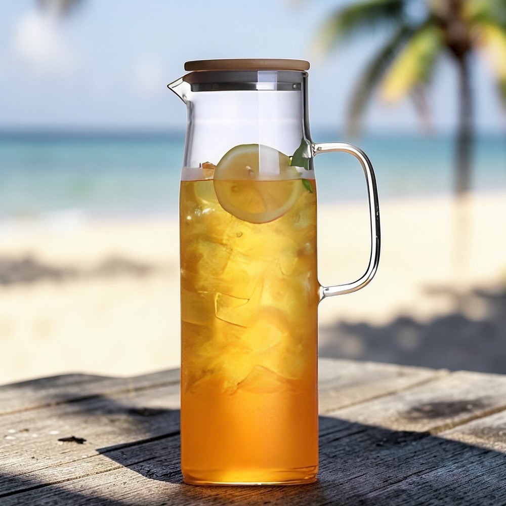 直立式玻璃冷水壺 附柄冷水壺 耐熱大容量 1200ml/1500ml 泡茶冰水壺-規格圖7
