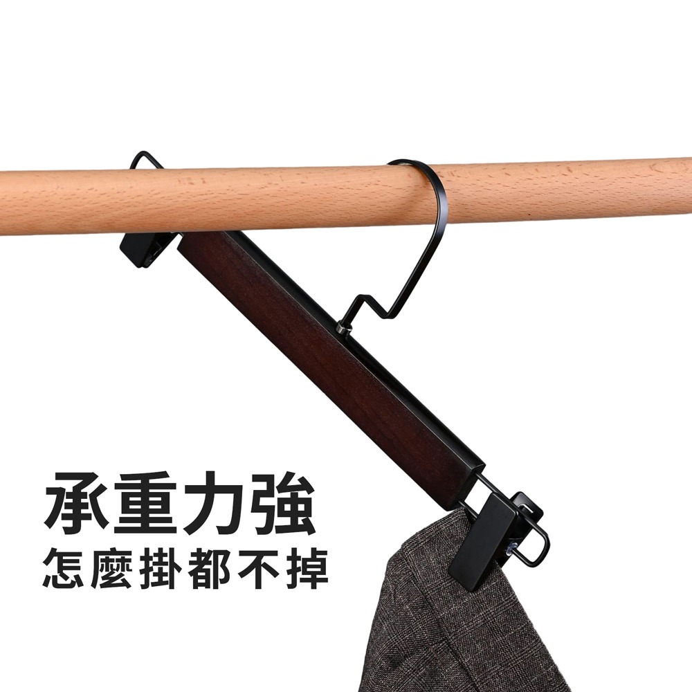 實木鍍鉻褲夾 實木褲架 收納褲架 衣褲夾 衣褲架 防滑褲架 曬衣架 掛架 防風衣架 木頭衣架 裙架裙夾 吊褲架-細節圖2