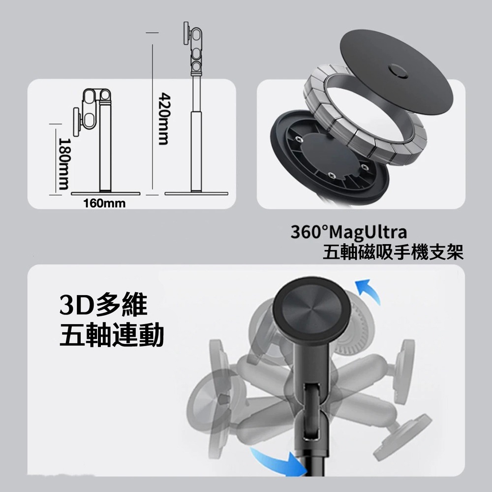 360°旋轉磁吸手機支架 MagSafe強力磁吸 可折疊桌面支架 多角度調節 追劇直播懶人手機架-細節圖2