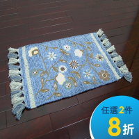 棉花田【艾菲-花園】純棉刺繡香奈絨編織鬚邊踏墊(45x70cm)