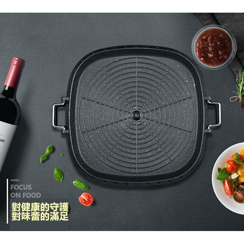 【韓式方形麥飯石烤盤】烤肉盤 鐵盤 方盤 烤盤 牛排烤盤 濾油烤盤 不沾塗層 卡式爐用 烤肉 露營【RS1133】-細節圖8