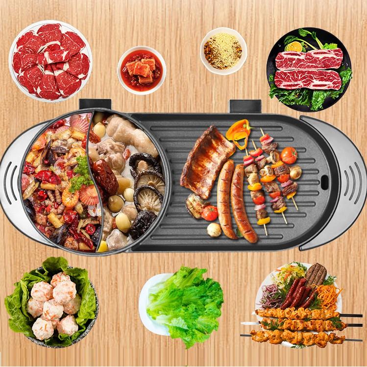 110V電烤盤 插電式 韓式電烤盤 鐵板燒 燒烤盤 不沾盤 烤魚烤肉鐵板燒 火鍋烤肉涮烤 鴛鴦鍋 鴛鴦【RS1144】-細節圖9