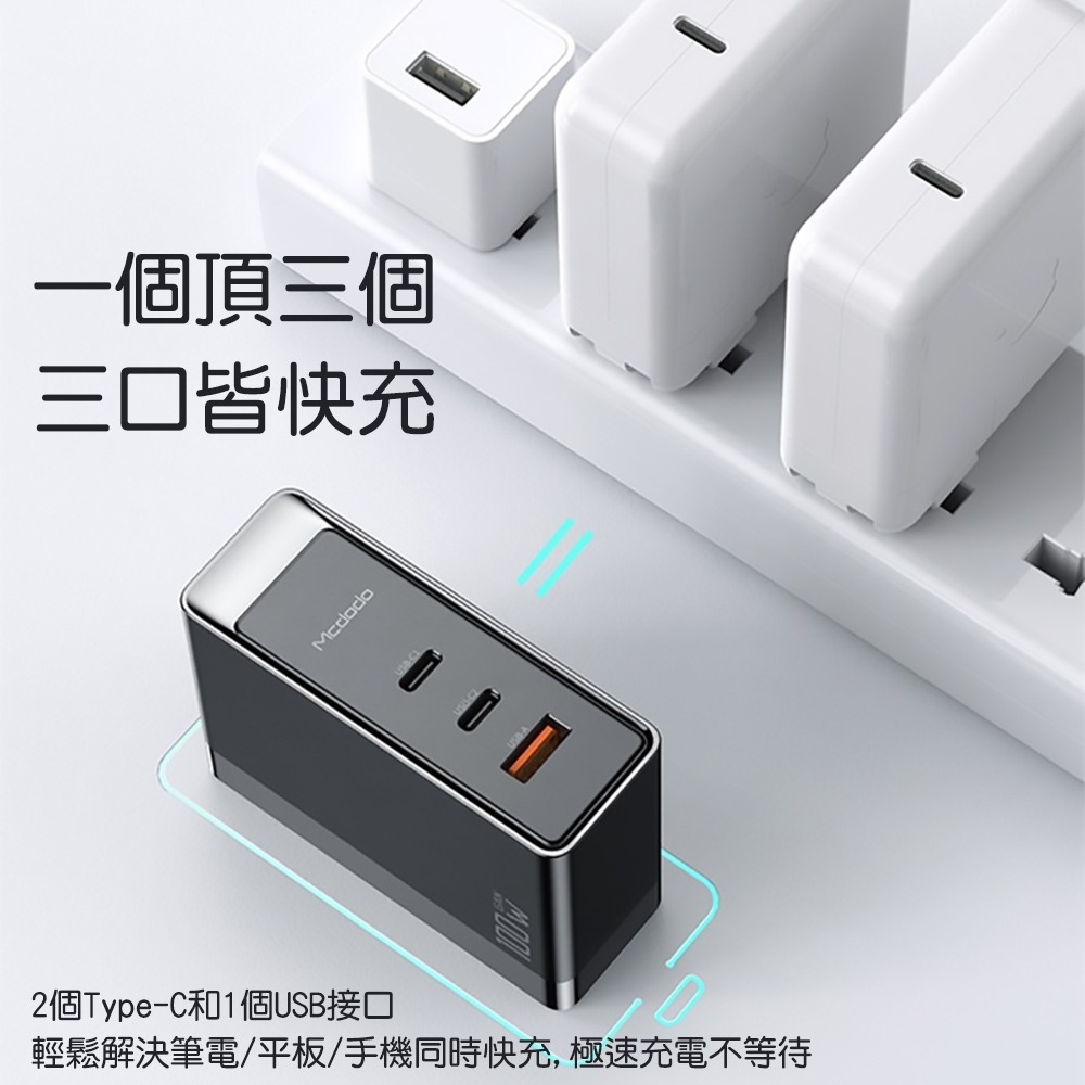 Mcdodo麥多多 GaN三口快充氮化鎵充電器國際版100W CH810-細節圖4