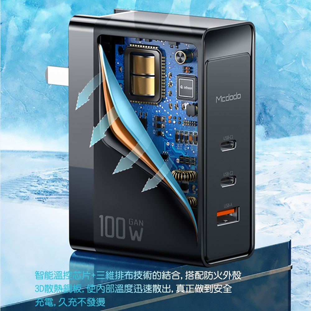 Mcdodo麥多多 GaN三口快充氮化鎵充電器國際版100W CH810-細節圖8