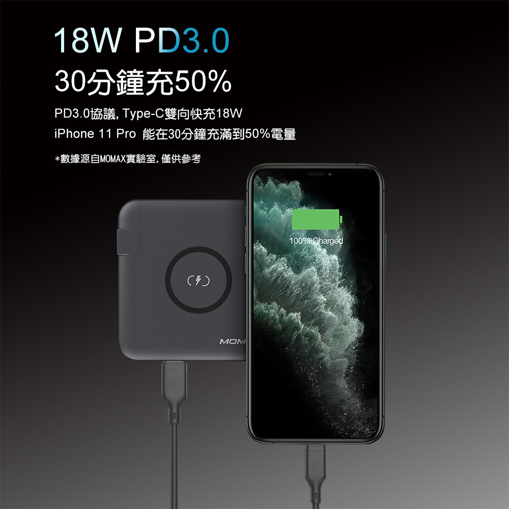 MOMAX 摩米士 Q.Power Plug 無線快充充電器行動電源支援PD與QC快充6700mAh自帶線 IP93-細節圖4