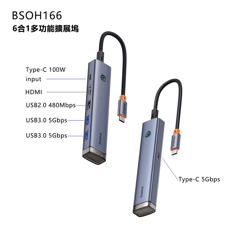 Baseus倍思 超享系列6合1多功能Type-C Hub Air擴展塢 BSOH166-細節圖5