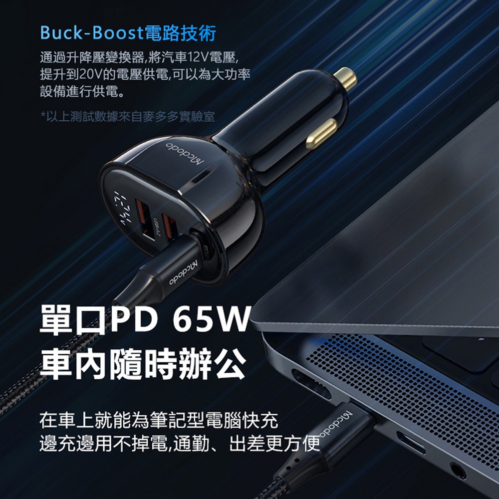 Mcdodo麥多多 棱鏡系列三口快充車載充電器2C+1A 128W CC445-細節圖3