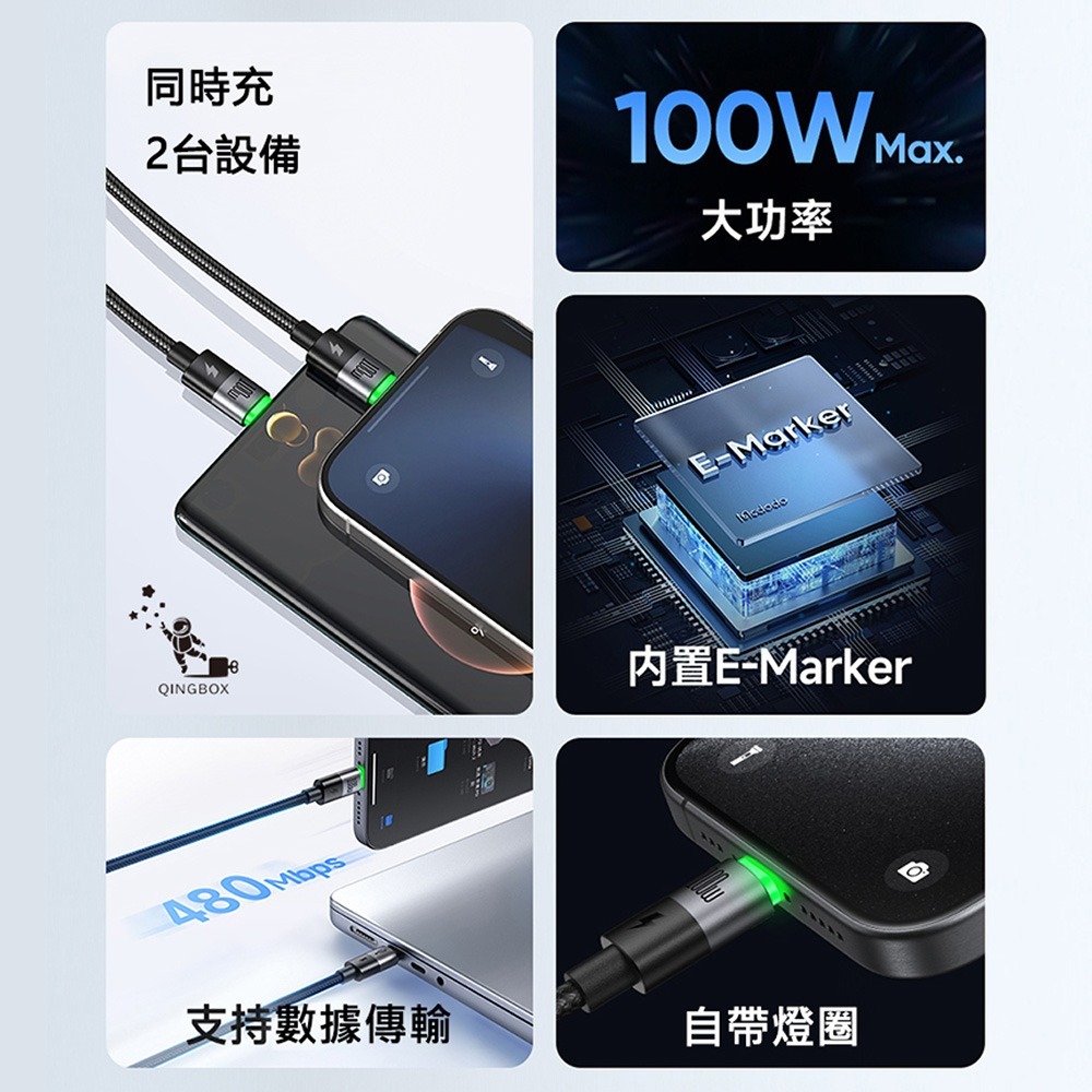 Mcdodo麥多多 LQ CA674 CA670麥滿分系列100W一分二數據線C to C+C or C+L-細節圖3