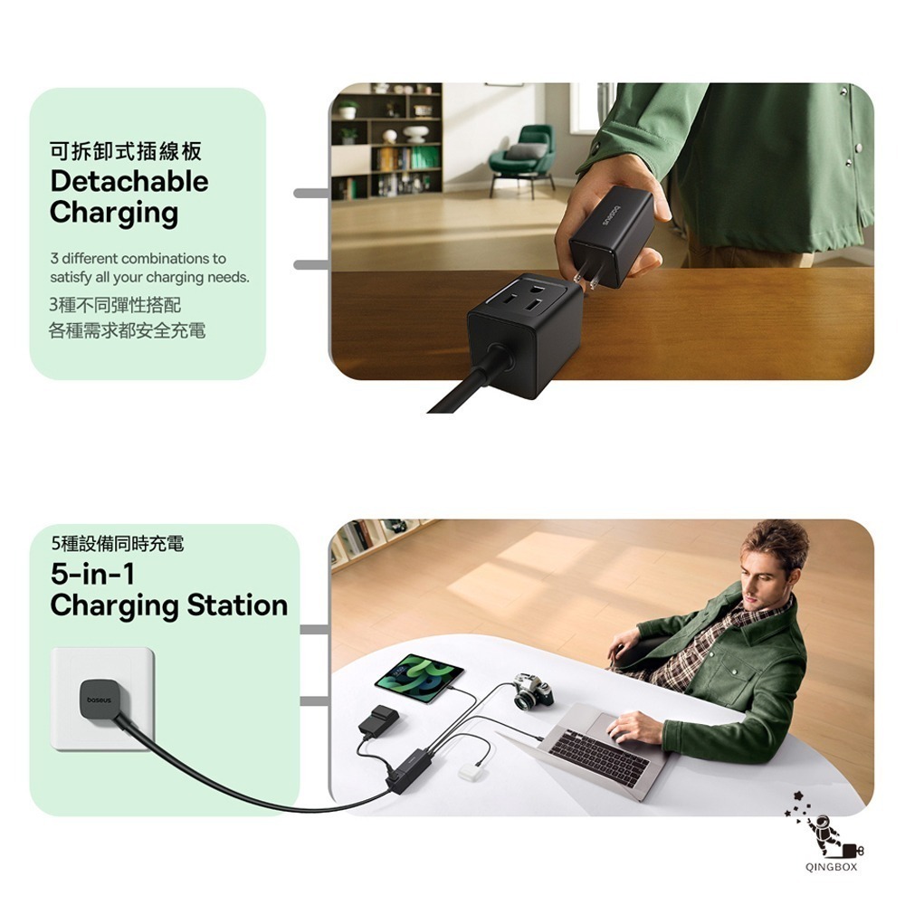 Baseus倍思 100W BPS100M1S氮化鎵快充5口插線板1.5m美規 靈傲mini系列-細節圖3
