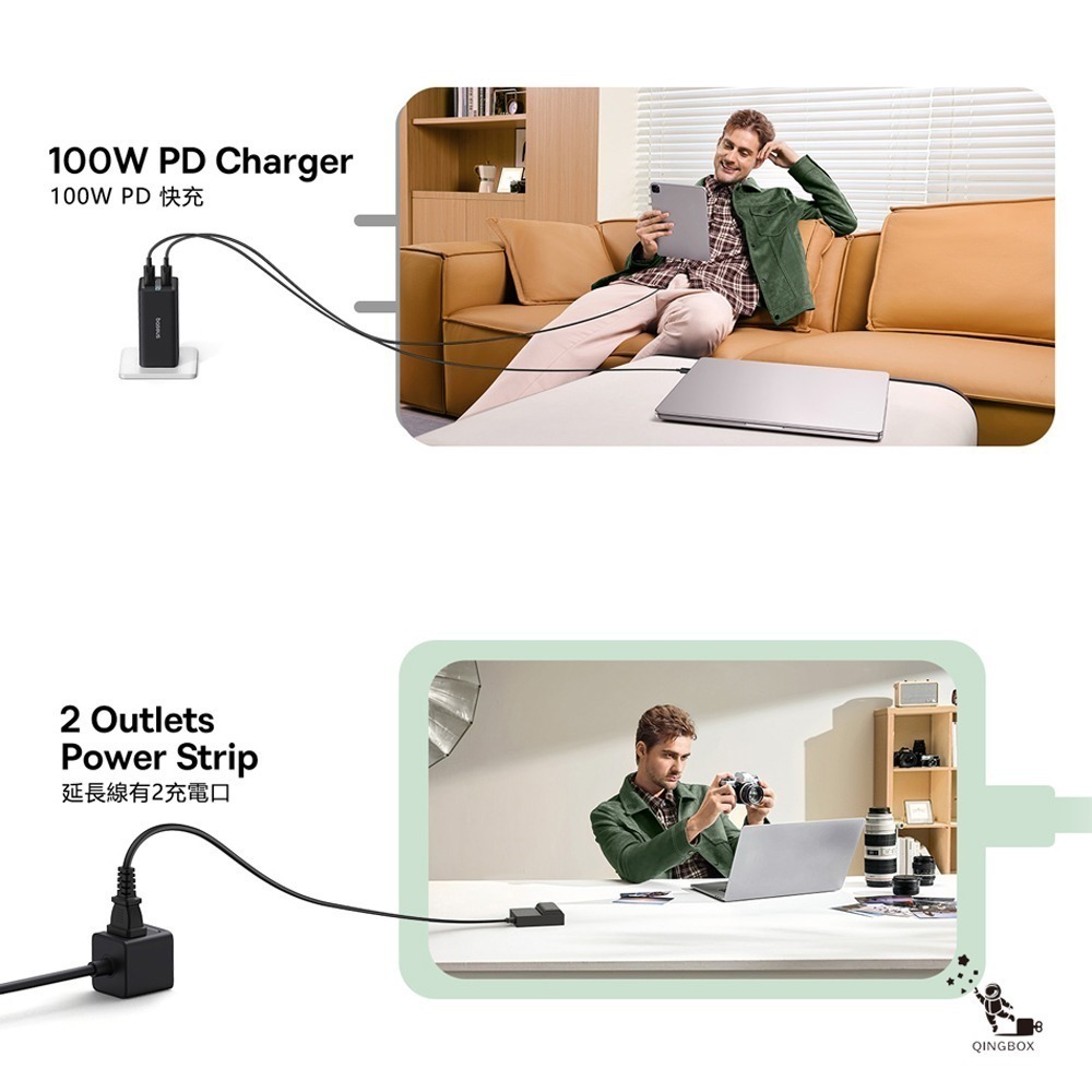 Baseus倍思 100W BPS100M1S氮化鎵快充5口插線板1.5m美規 靈傲mini系列-細節圖4