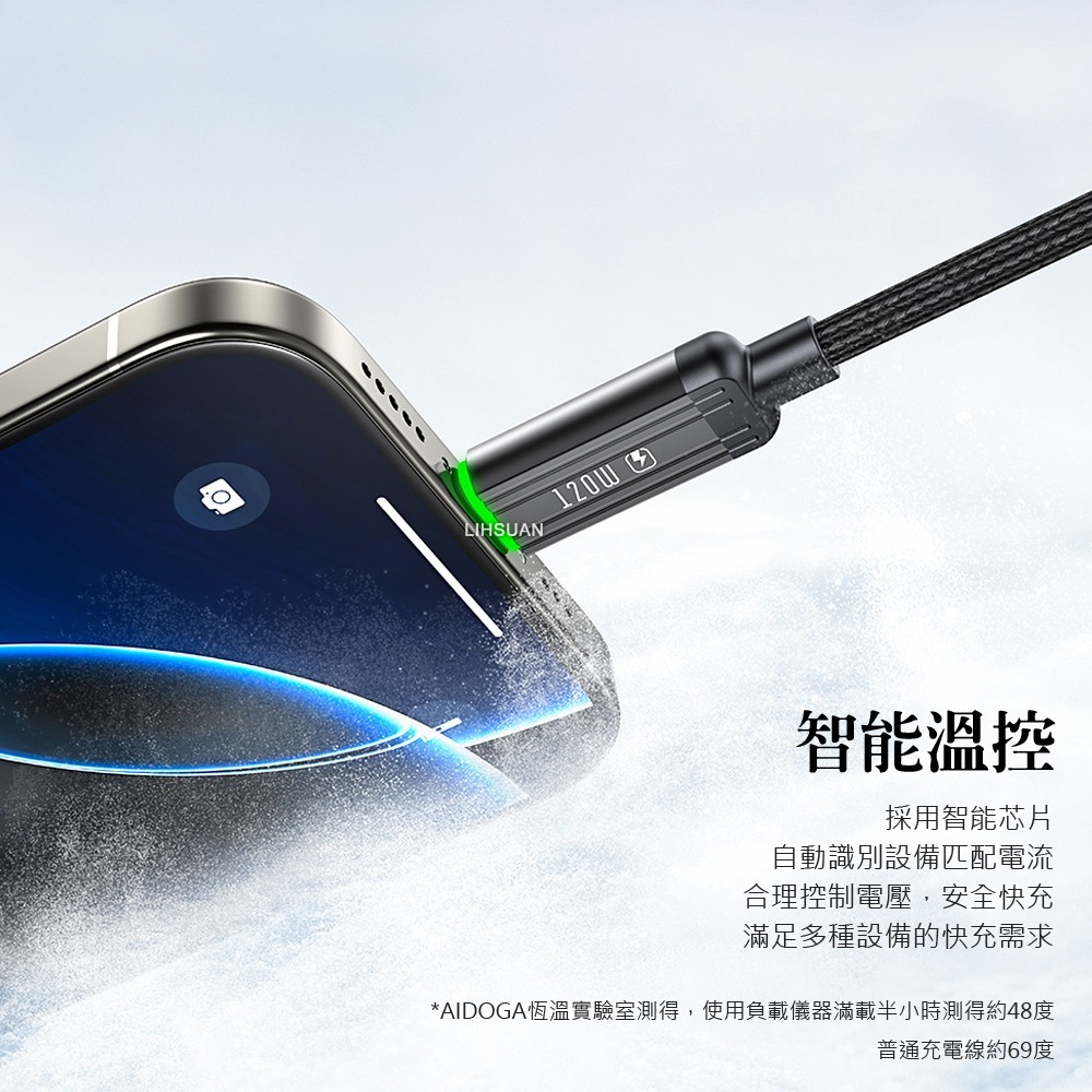 AIDOGA艾迪伽LQ DC4011鋼鐵系列USB-A to Type-C充電線傳輸線快充線120W  QC4.0-細節圖6