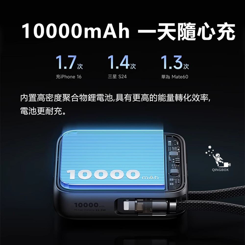 Mcdodo麥多多LQ MC255 FreeKit系列雙線自帶線數顯行動電源10000mAh 38.5Wh-細節圖6