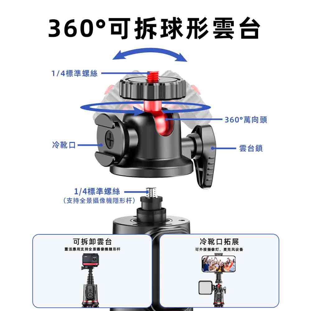 Rtako銳塔克 LQ C03 八爪魚靈活伸縮三腳架自拍桿-細節圖3
