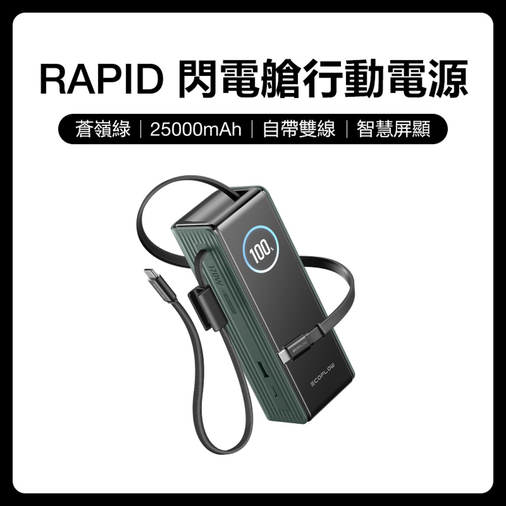 【預購】EcoFlow正浩 RAPID 170W自帶雙線閃電艙行動電源25000mAh-細節圖5