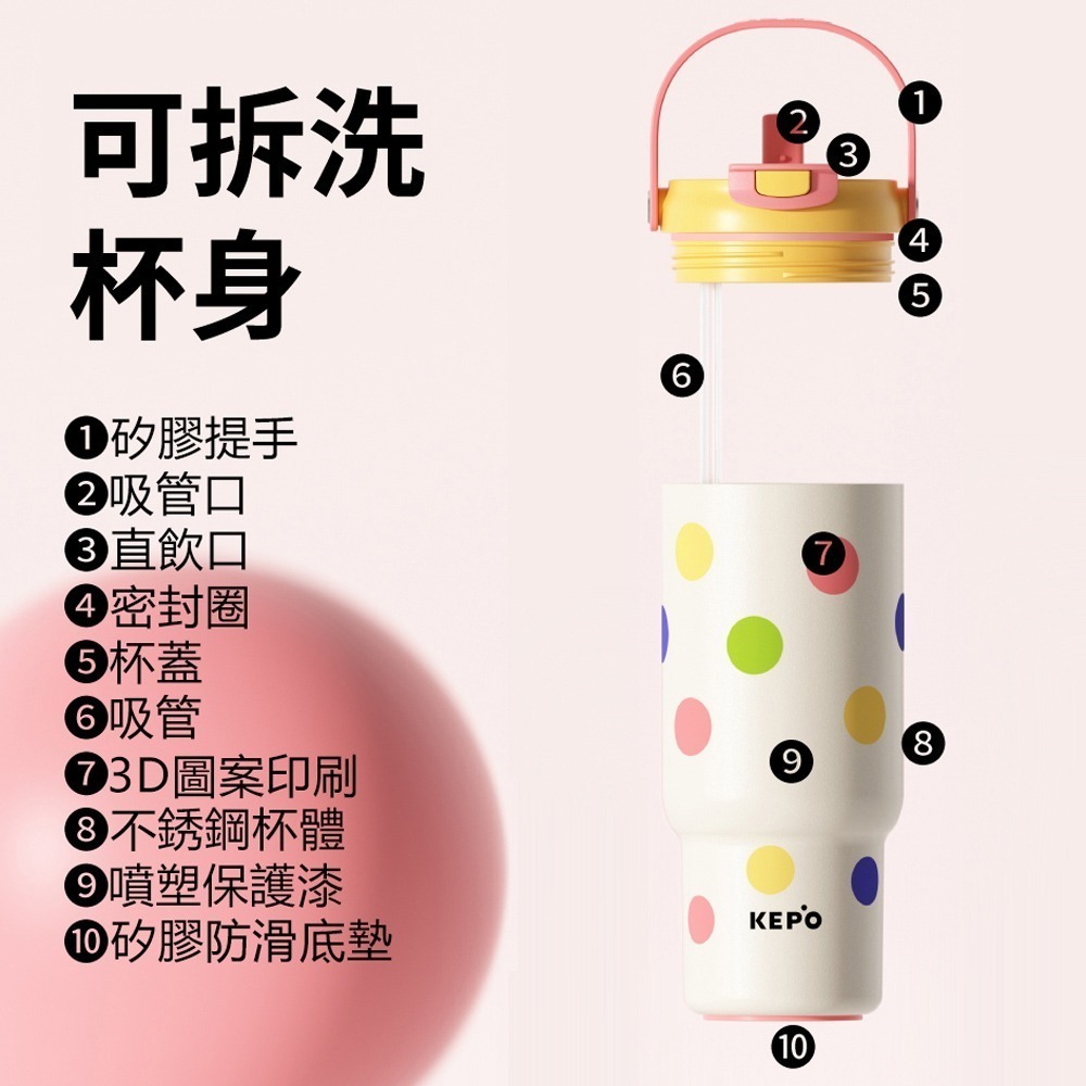 KEPO LQ 900ML KC008 手提雙飲吸管杯 316L不銹鋼內膽-細節圖7