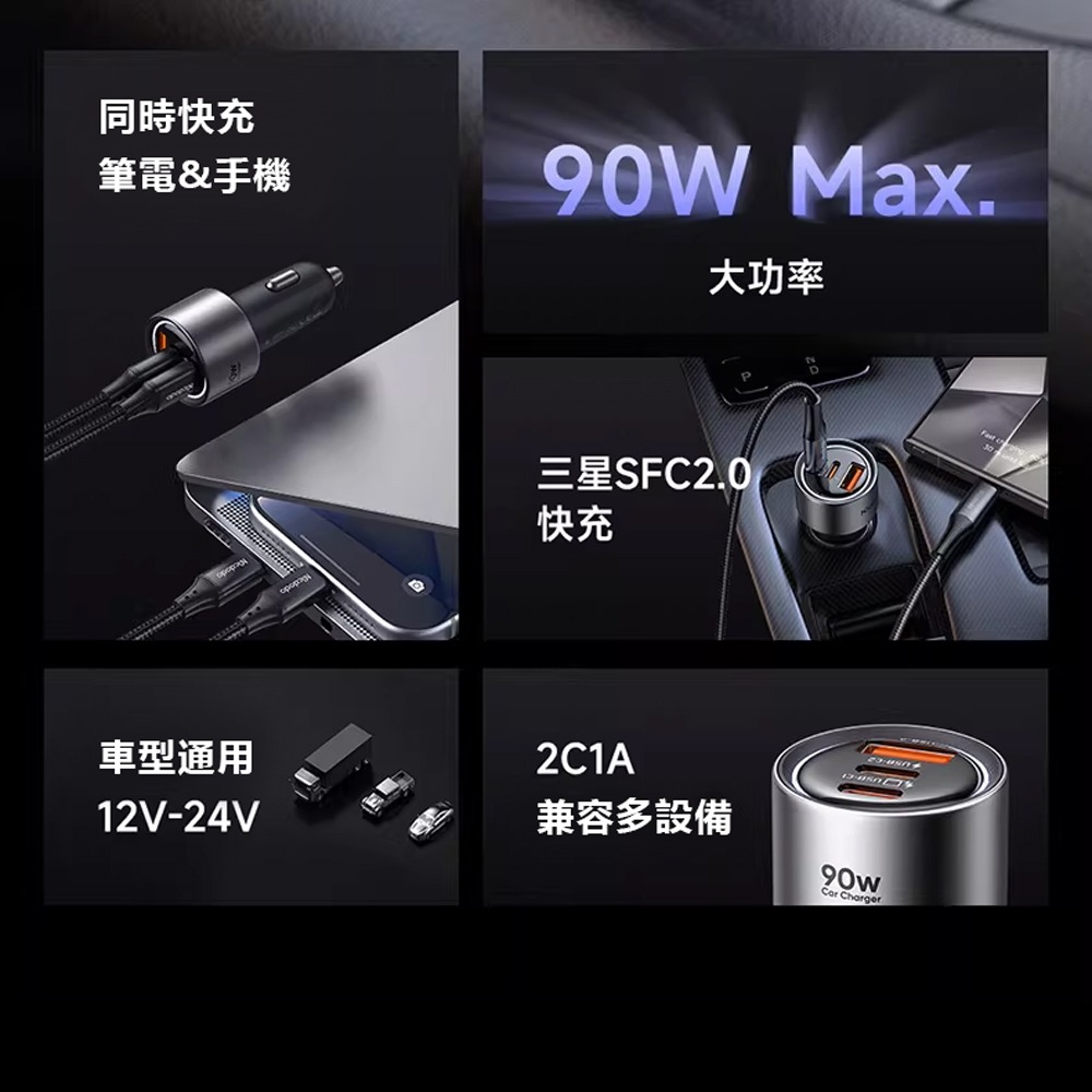 Mcdodo麥多多 LQ CC311 Gana系列90W三口快充車載充電器 2C1A-細節圖2