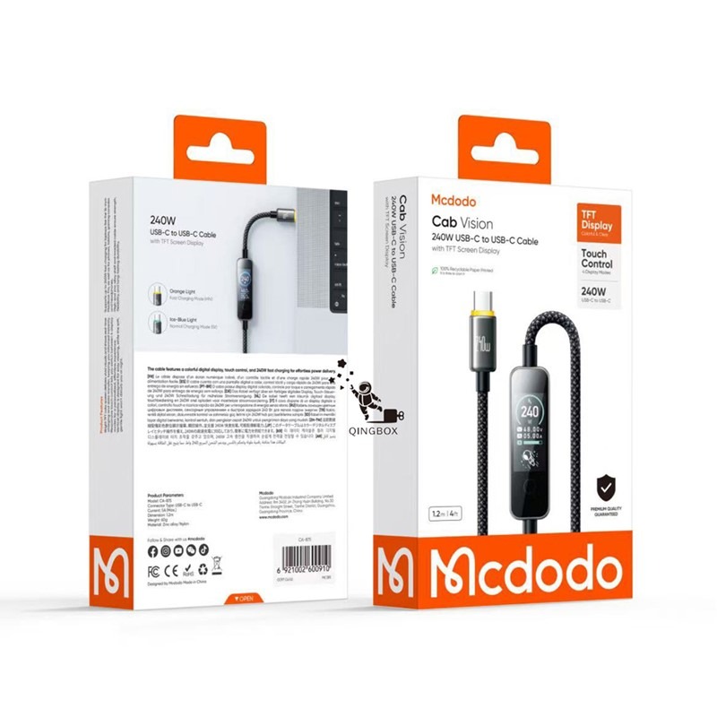 Mcdodo麥多多 LQ Cab Vision系列AI數字智慧彩色數顯數據線C to C 240W 1.2m CA875-細節圖6