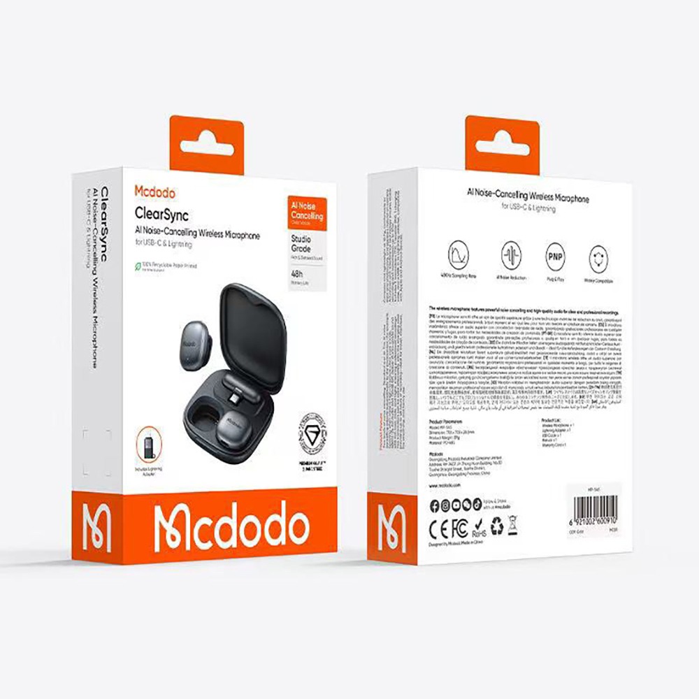 Mcdodo麥多多 LQ MP545 ClearSync系列一拖二AI智能降噪無線領夾麥克風-細節圖6