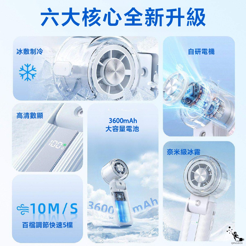 Qingbox Y70冰敷製冷噴霧折疊手持脖掛風扇-細節圖5