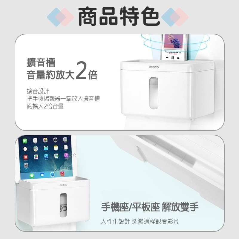 ecoco 意可可 北歐白 ecoco 衛生紙盒 衛生紙盒壁掛 衛生紙架 衛生紙收納盒 衛生紙 廁所置物架 浴室收納-細節圖4