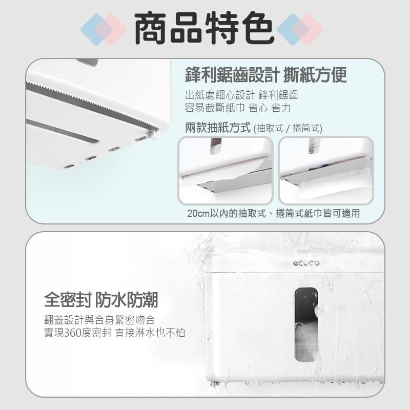 ecoco 意可可 北歐白 ecoco 衛生紙盒 衛生紙盒壁掛 衛生紙架 衛生紙收納盒 衛生紙 廁所置物架 浴室收納-細節圖6