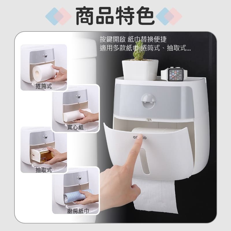 ecoco 意可可 衛生紙盒 衛生紙盒壁掛 衛生紙盒收納 浴室衛生紙盒 紙巾盒 壁掛紙巾盒 收納紙巾盒 抽屜收納 面紙盒-細節圖5
