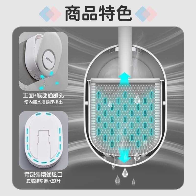 ecoco 意可可 簡約 馬桶刷 浴室馬桶刷 吸磁式 清潔刷 廁所刷 地板刷 扁形刷 彎曲刷頭 壁掛馬桶刷 瀝水馬桶刷-細節圖8
