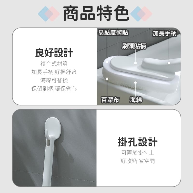 樂藝思｜清潔刷 可換刷頭 馬桶刷 廁所刷 地板刷 百潔刷 海綿刷 長柄刷 菜瓜布 玻璃 牆壁 清潔 刷子 縫隙刷-細節圖5