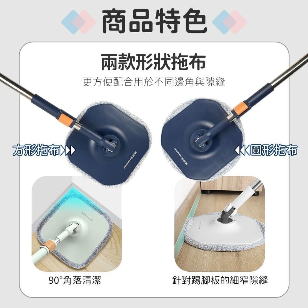 美添樂 淨污分離豪華拖把組 乾濕二用 淨污分離 旋轉拖把 懶人拖把 平板拖 吸水拖把 清潔 去汙 去污 拖把-細節圖5