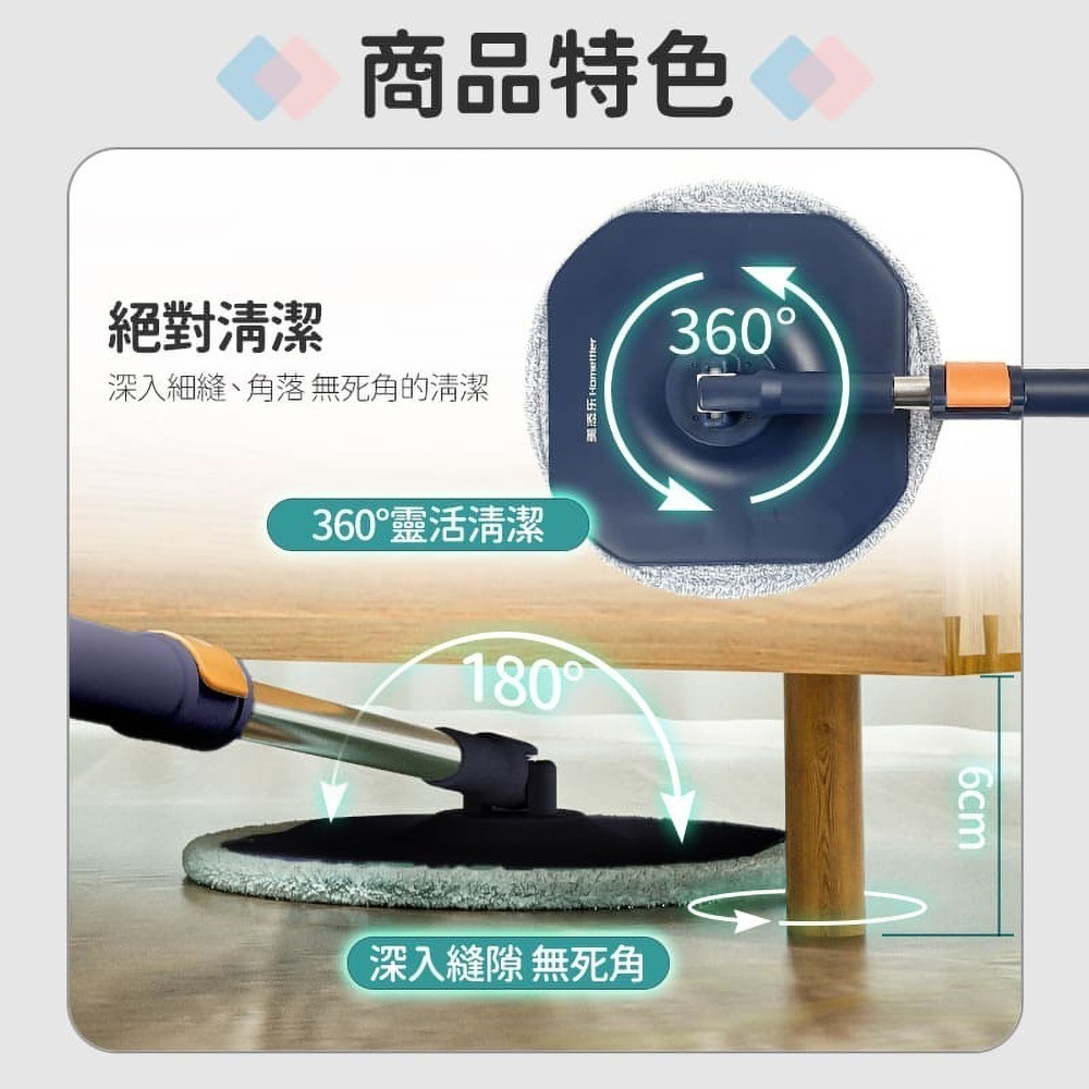 美添樂 淨污分離豪華拖把組 乾濕二用 淨污分離 旋轉拖把 懶人拖把 平板拖 吸水拖把 清潔 去汙 去污 拖把-細節圖7