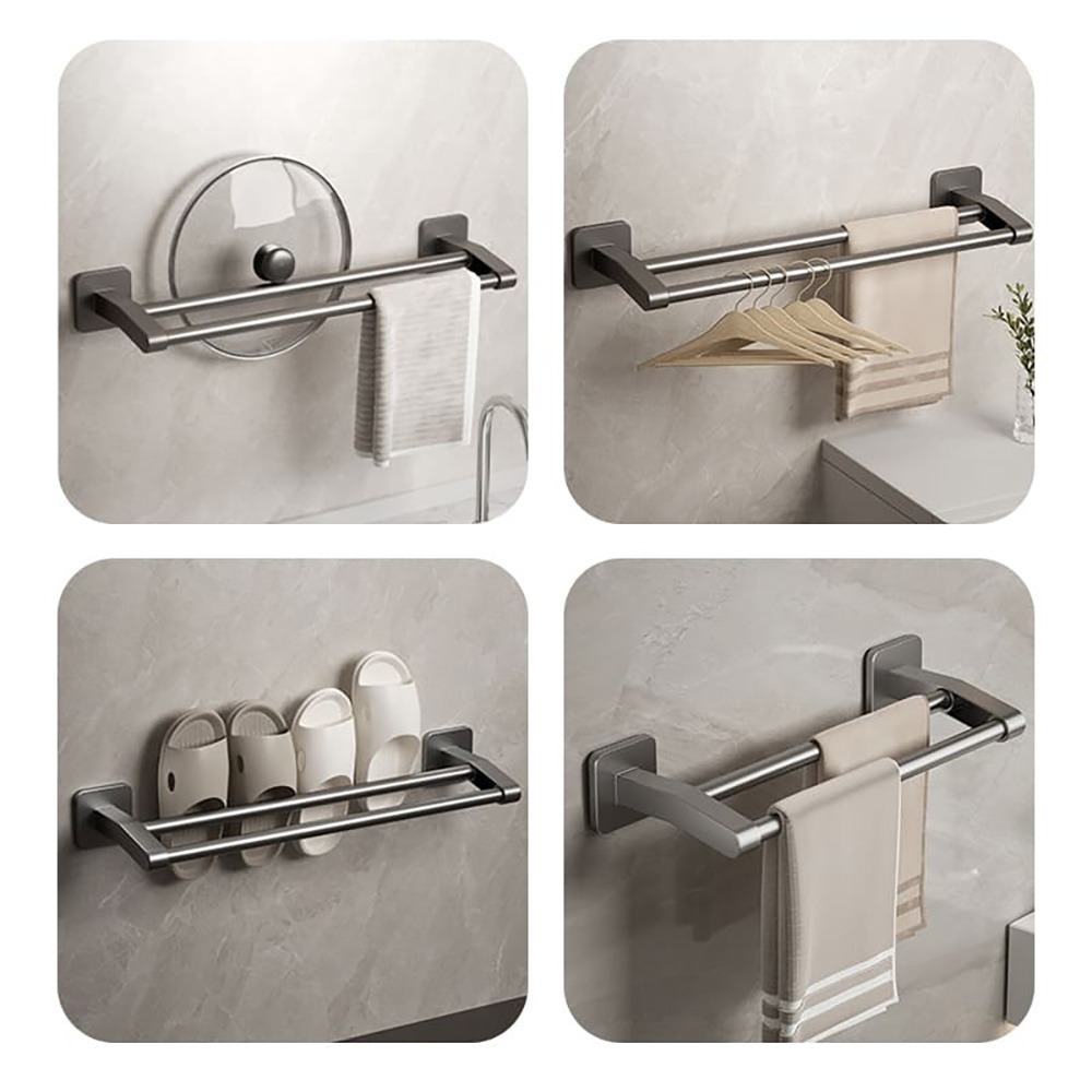 太空鋁 毛巾架 整理架 拖鞋架 傘架 鍋蓋架 置物架 小紅書爆款 掛架 收納架 毛巾雨傘 拖鞋 鍋蓋架 無痕壁掛 雙桿-細節圖9