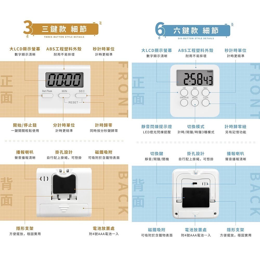 計時器 廚房計時器 電子計時器 學習計時器 時鐘計時器 無聲計時器 磁吸計時器 運動 讀書 煮菜 鬧鐘 時鐘-細節圖5