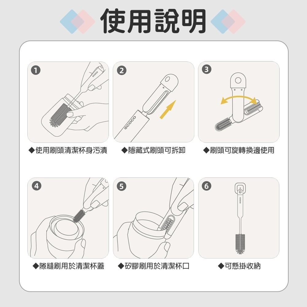 Ecoco 清潔刷 奶瓶刷 杯刷 杯蓋 水瓶 洗杯刷 水壺刷 洗瓶刷 刷子 軟刷 長柄杯刷 刷杯子 杯子刷 杯子清潔-細節圖8