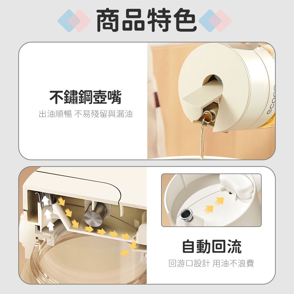 Ecoco｜油壺 油瓶 醬油瓶 油罐瓶 玻璃油壺 油醋瓶 裝油瓶 玻璃油罐 沙拉油瓶 廚房 收納 高硼硅玻璃-細節圖6