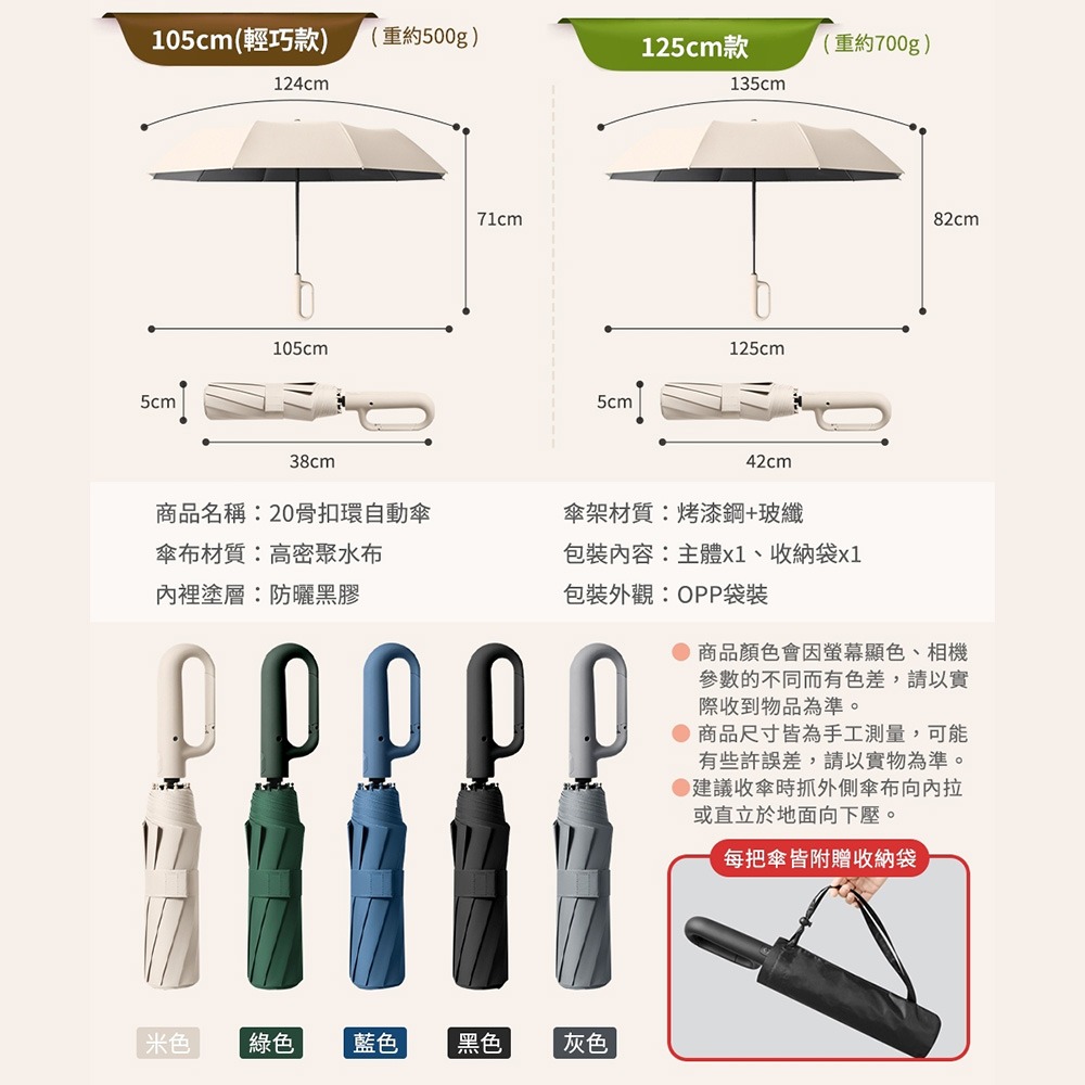 折疊扣環傘｜20骨 雨傘 折疊傘 加大雨傘 摺疊傘 環扣雨傘 陽傘 晴雨傘 折傘 防曬傘 自動傘 摺傘 黑膠傘 防潑水-細節圖3