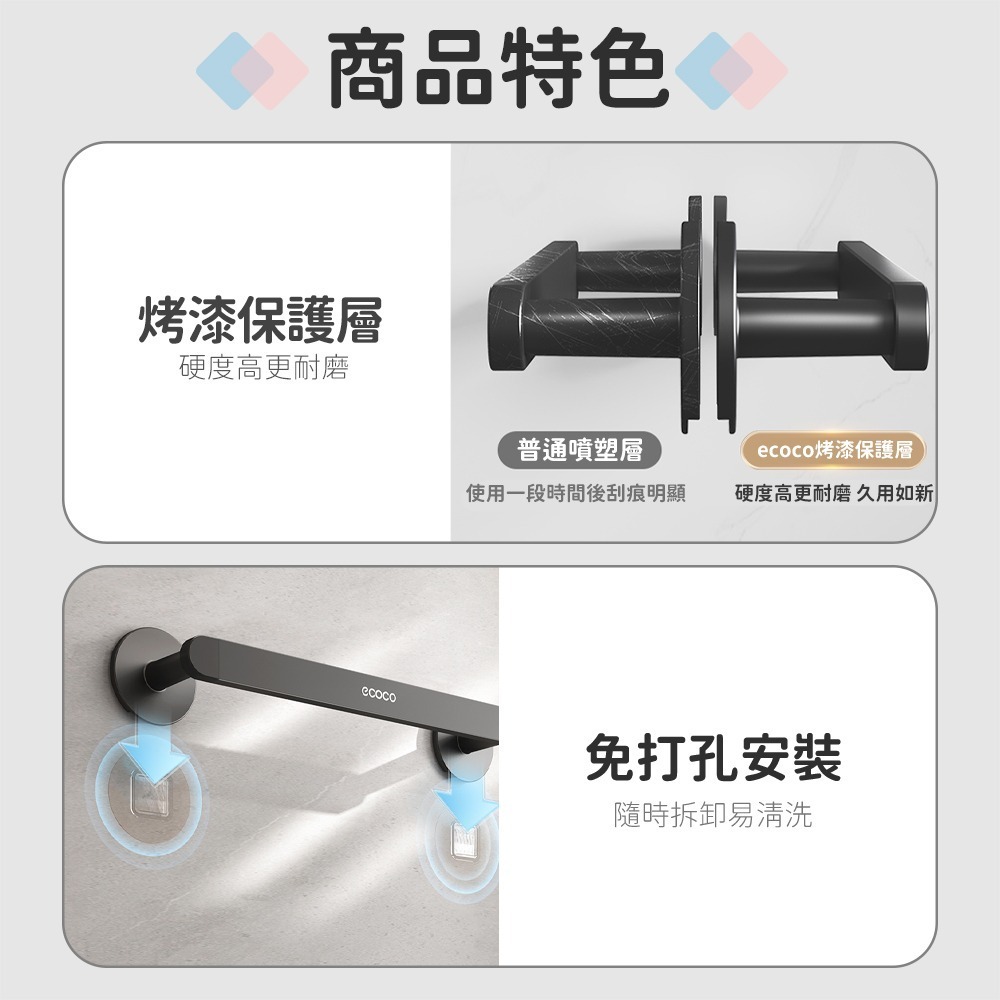 Ecoco 浴室置物架 毛巾架 收納架 鍋蓋架 傘架 雨傘架 拖鞋架 浴巾架 太空鋁 壁掛鞋架 置物桿 廚房 浴室-細節圖5