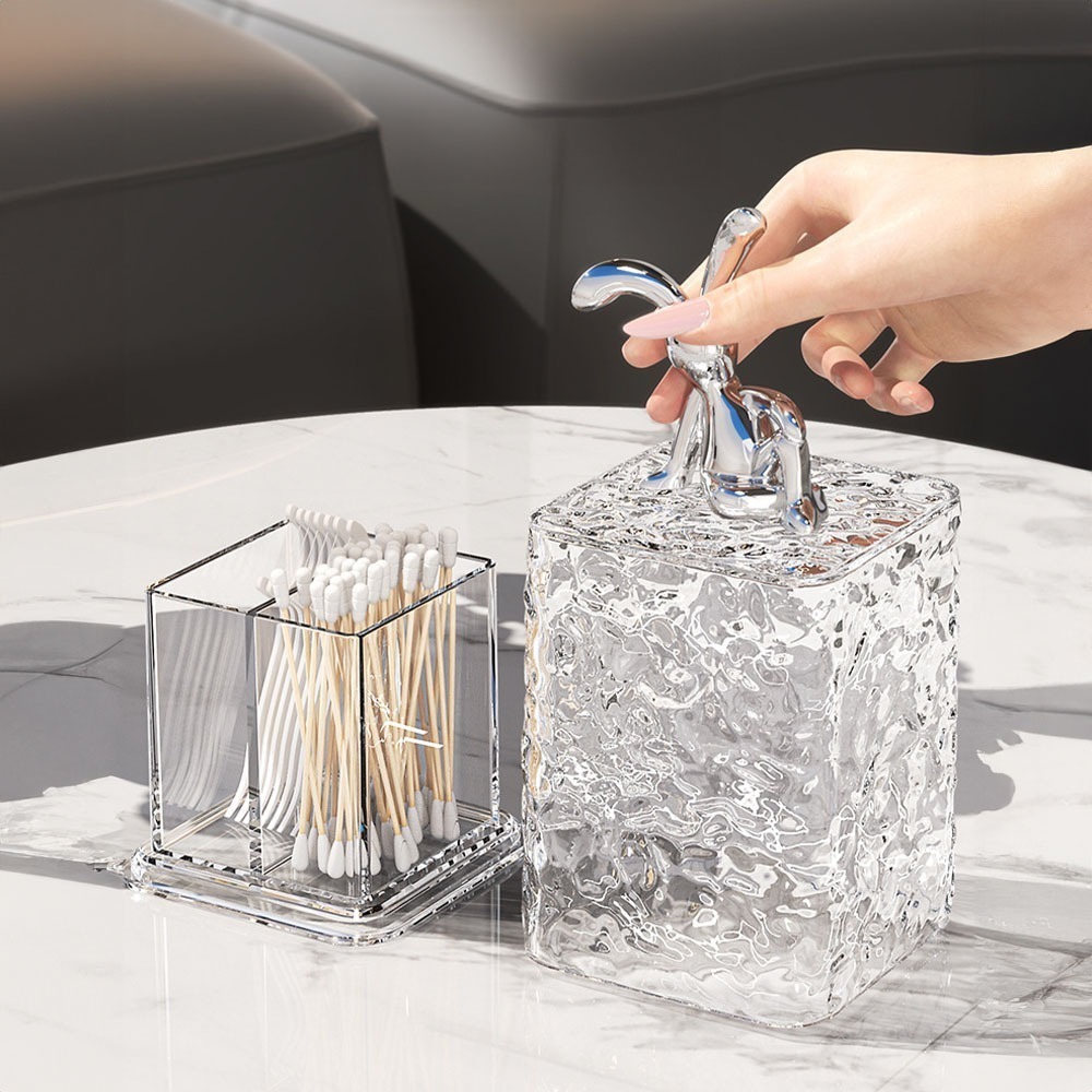 牙線棒收納盒 棉花棒盒 收納盒 置物盒 收納罐 小物收納 牙籤罐 桌上收納 置物 收納 水波紋 質感收納-細節圖9