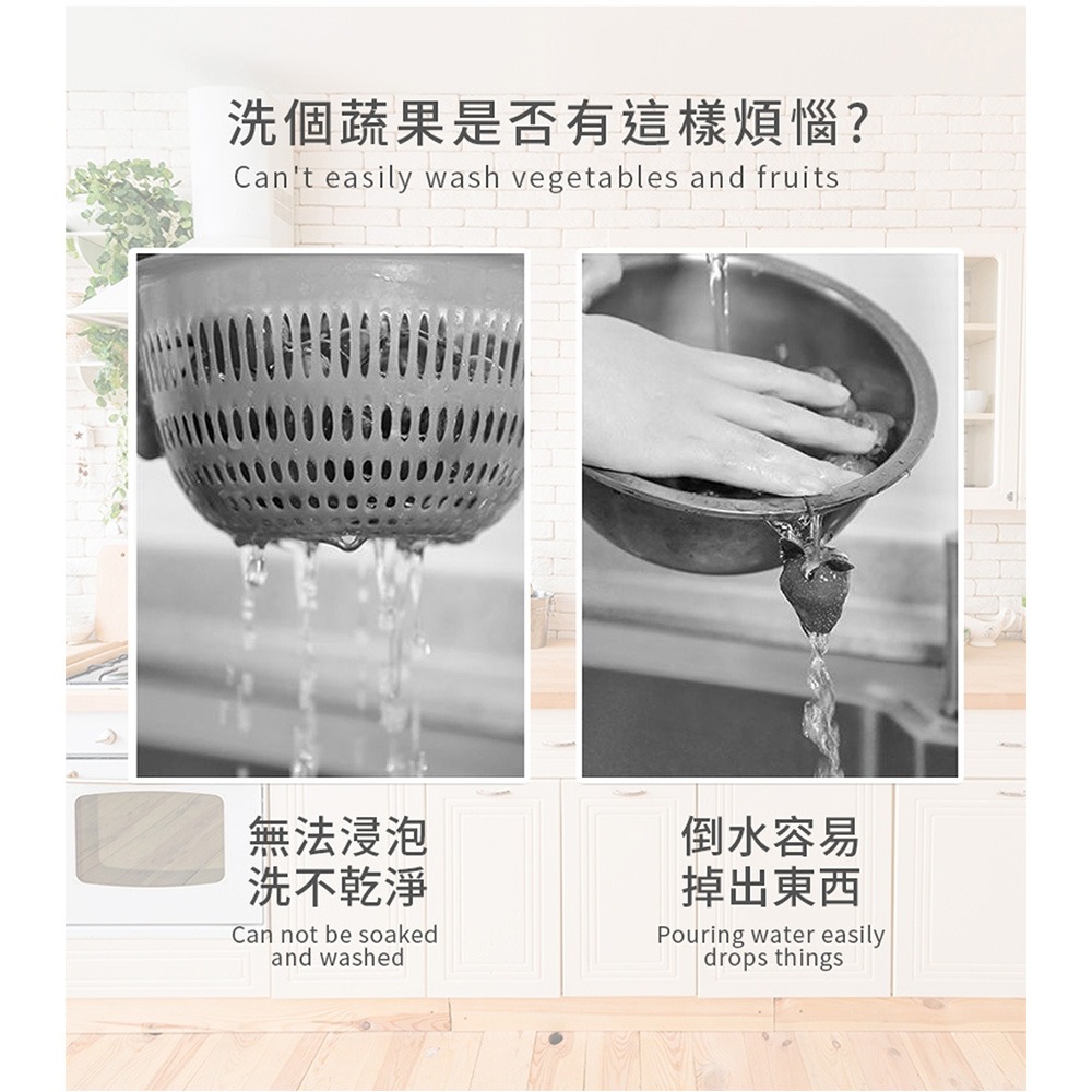 洗菜籃 瀝水籃 洗菜瀝水盆 洗菜盆 濾水籃 瀝水盆 雙層瀝水籃 洗米籃 旋轉瀝水籃 洗菜 收納 廚房-細節圖4