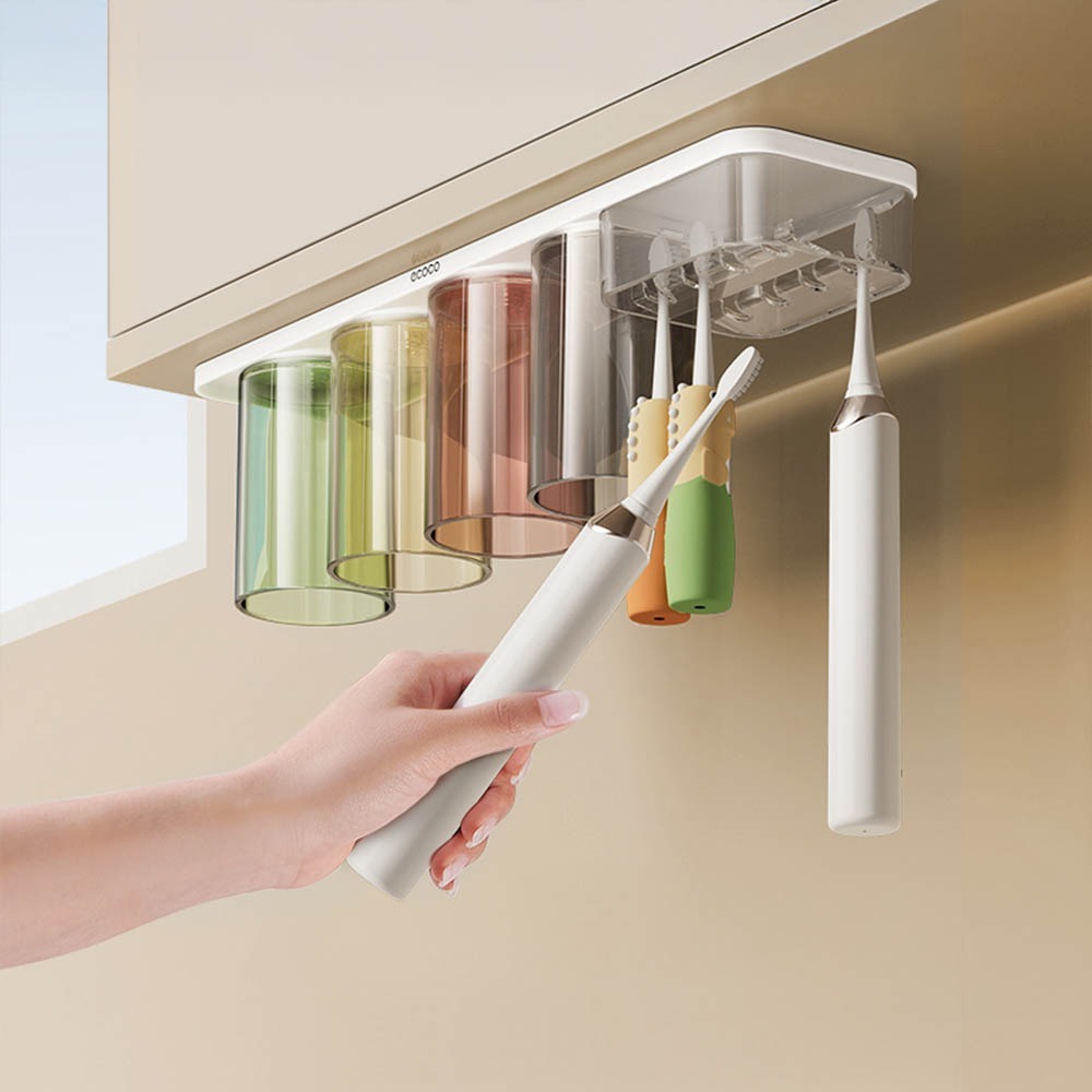 Ecoco 意可可｜牙刷架 壁掛 磁吸 漱口杯 牙刷置物架 漱口杯架 牙刷杯架 電動牙刷架 浴室置物架 鏡櫃底收納-細節圖9