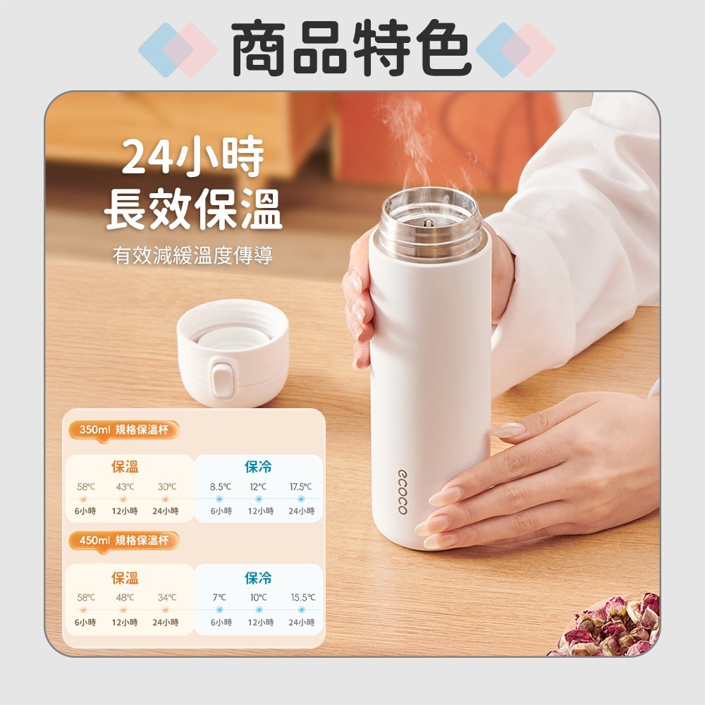 ECOCO｜保溫杯 保冰杯 保溫瓶 環保杯 隨行杯 彈蓋保溫瓶 隨身杯 泡茶保溫瓶 304不銹鋼-細節圖7