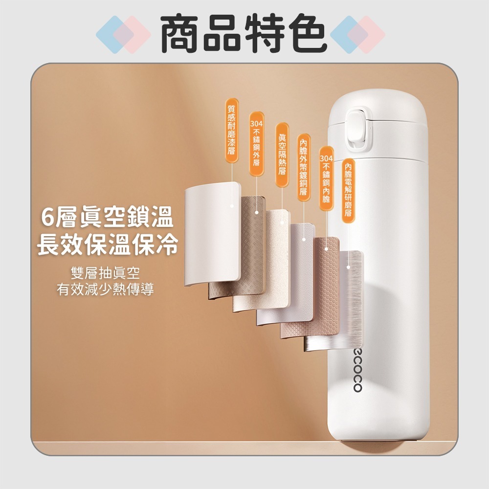 ECOCO｜保溫杯 保冰杯 保溫瓶 環保杯 隨行杯 彈蓋保溫瓶 隨身杯 泡茶保溫瓶 304不銹鋼-細節圖8